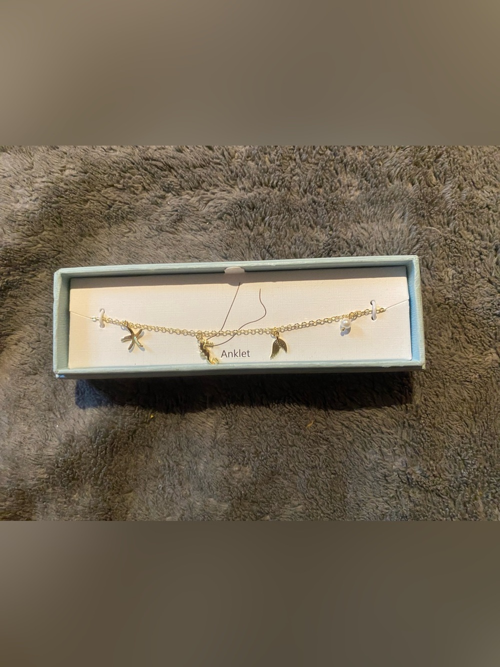Rachel Zoe Gold Tone Charm Anklet with Pearl and Sea Motifs